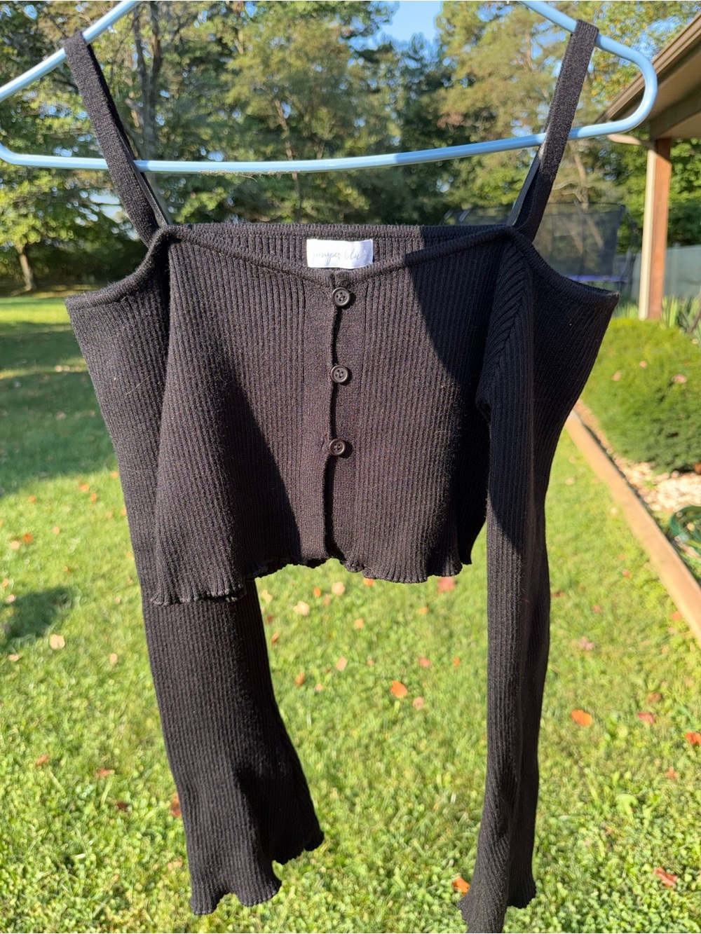 Juniper Blu Black Ribbed Cold-Shoulder Knit Crop Sweater Top